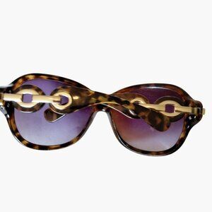 Tortoise Shell Sunglasses Gold Chain Accent Purple Lenses Hollywood Costume